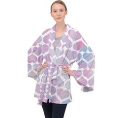 Multicolored Hearts Long Sleeve Velvet Kimono  by SychEva