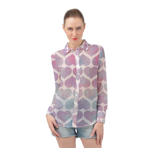 Multicolored Hearts Long Sleeve Chiffon Shirt by SychEva