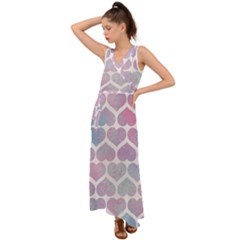 Multicolored Hearts V-neck Chiffon Maxi Dress by SychEva