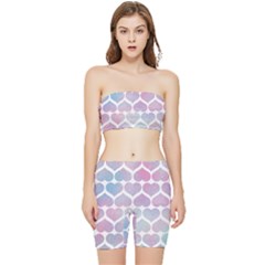 Multicolored Hearts Stretch Shorts And Tube Top Set