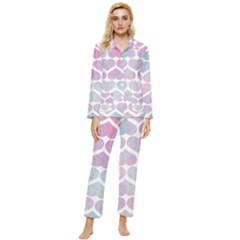 Multicolored Hearts Womens  Long Sleeve Pocket Pajamas Set