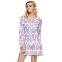 Multicolored Hearts Tiered Long Sleeve Mini Dress