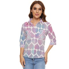 Multicolored Hearts Women s Quarter Sleeve Pocket Shirt