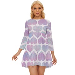 Multicolored Hearts Long Sleeve Babydoll Dress