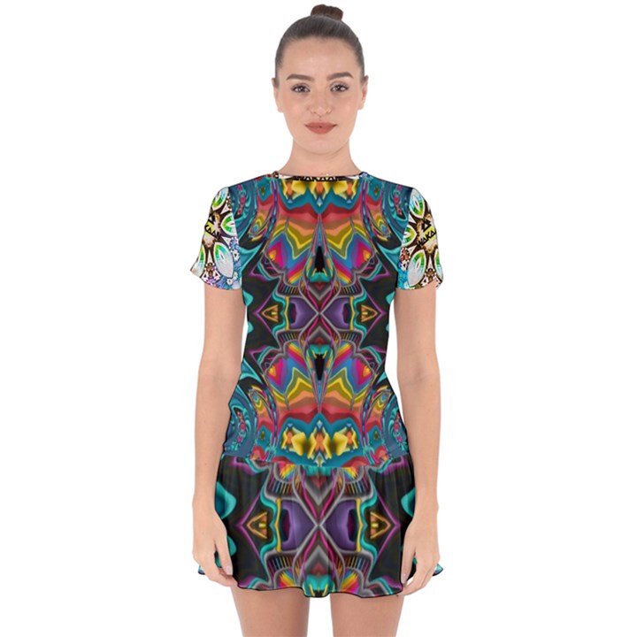 375 Chroma Digital Art Custom Kal00012 Drop Hem Mini Chiffon Dress