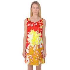 Red And Yellow Floral Sleeveless Satin Nightdress by 3cl3ctix