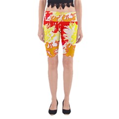 Red And Yellow Floral Yoga Cropped Leggings by 3cl3ctix