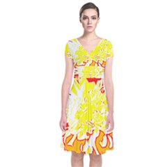 Red And Yellow Floral Short Sleeve Front Wrap Dress by 3cl3ctix