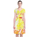 Red and Yellow Floral Short Sleeve Front Wrap Dress View1