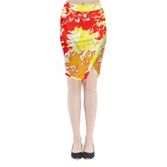 Red And Yellow Floral Midi Wrap Pencil Skirt by 3cl3ctix