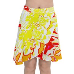 Red And Yellow Floral Chiffon Wrap Front Skirt by 3cl3ctix