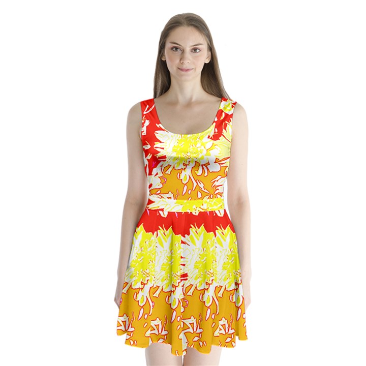 Red and Yellow Floral Split Back Mini Dress 