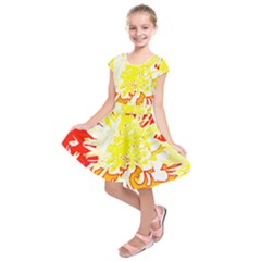 Red And Yellow Floral Kids  Short Sleeve Dress