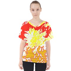 Red And Yellow Floral V-neck Dolman Drape Top by 3cl3ctix