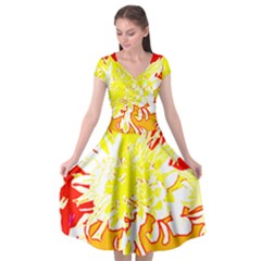 Red And Yellow Floral Cap Sleeve Wrap Front Dress by 3cl3ctix