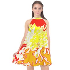 Red And Yellow Floral Halter Neckline Chiffon Dress  by 3cl3ctix