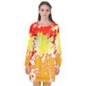 Red and Yellow Floral Long Sleeve Chiffon Shift Dress  View1