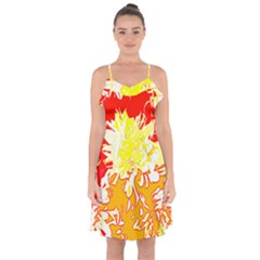 Red And Yellow Floral Ruffle Detail Chiffon Dress by 3cl3ctix