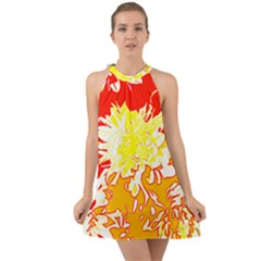 Red And Yellow Floral Halter Tie Back Chiffon Dress by 3cl3ctix