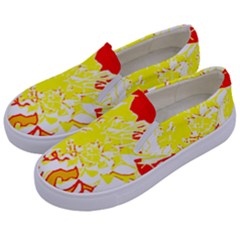 Red And Yellow Floral Kids  Canvas Slip Ons by 3cl3ctix