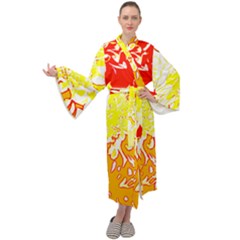 Red And Yellow Floral Maxi Velour Kimono by 3cl3ctix