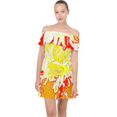 Red And Yellow Floral Off Shoulder Chiffon Dress by 3cl3ctix