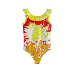 Red And Yellow Floral Kids  Frill Swimsuit by 3cl3ctix