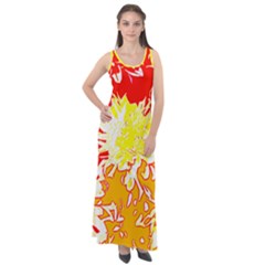 Red And Yellow Floral Sleeveless Velour Maxi Dress by 3cl3ctix