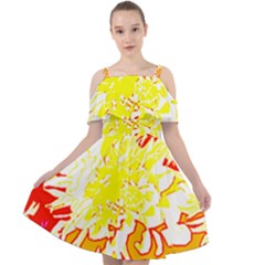 Red And Yellow Floral Cut Out Shoulders Chiffon Dress by 3cl3ctix