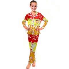 Red And Yellow Floral Kid s Satin Long Sleeve Pajamas Set