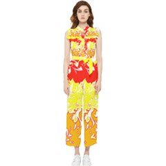 Red And Yellow Floral Women s Frill Top Jumpsuit by 3cl3ctix