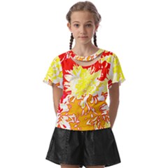 Red And Yellow Floral Kids  Front Cut Tee