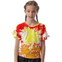 Red and Yellow Floral Kids  Cut Out Flutter Sleeves View1