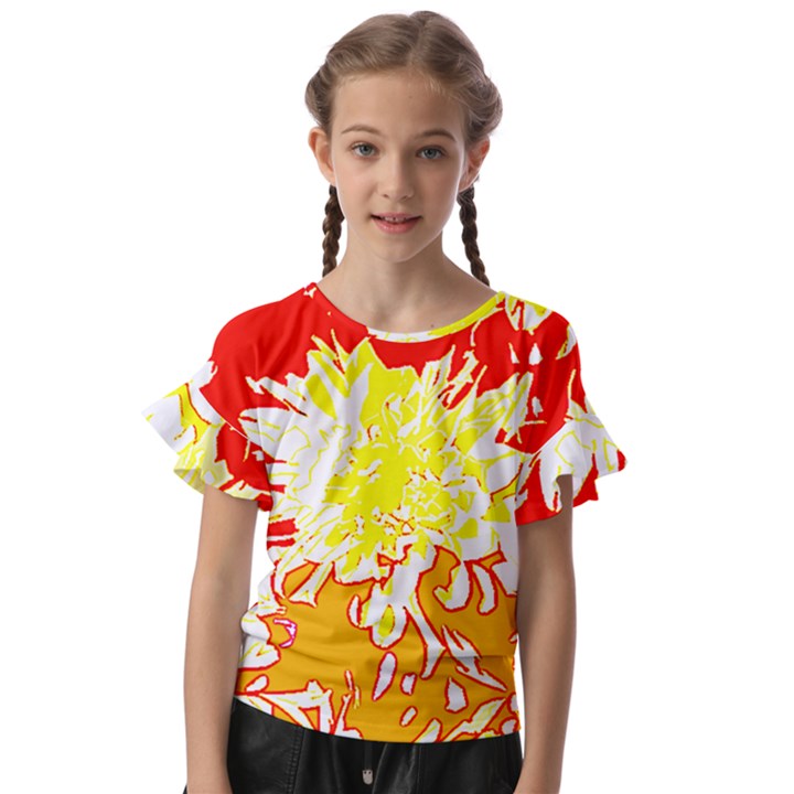 Red and Yellow Floral Kids  Cut Out Flutter Sleeves