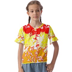 Red And Yellow Floral Kids  Cuff Sleeve Scrunch Bottom Tee