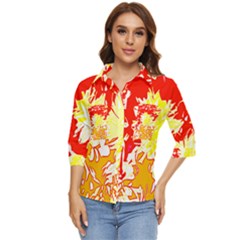 Red And Yellow Floral Women s Quarter Sleeve Pocket Shirt