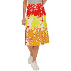 Red And Yellow Floral Midi Panel Skirt