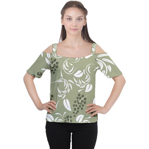 Folk Flowers Print Floral Pattern Ethnic Art Cutout Shoulder Tee by Eskimos