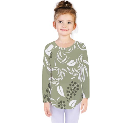 Folk Flowers Print Floral Pattern Ethnic Art Kids  Long Sleeve Tee by Eskimos