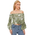 Folk flowers print Floral pattern Ethnic art Off Shoulder Flutter Bell Sleeve Top View3