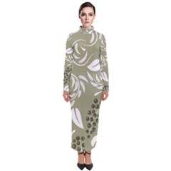 Folk Flowers Print Floral Pattern Ethnic Art Turtleneck Maxi Dress