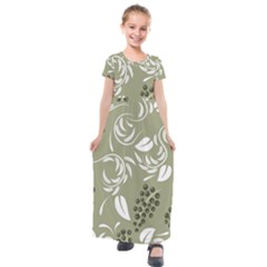 Folk Flowers Print Floral Pattern Ethnic Art Kids  Short Sleeve Maxi Dress by Eskimos