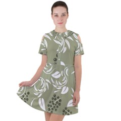 Folk Flowers Print Floral Pattern Ethnic Art Short Sleeve Shoulder Cut Out Dress  by Eskimos