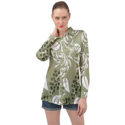 Folk Flowers Print Floral Pattern Ethnic Art Long Sleeve Satin Shirt by Eskimos