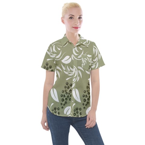 Folk Flowers Print Floral Pattern Ethnic Art Women s Short Sleeve Pocket Shirt by Eskimos