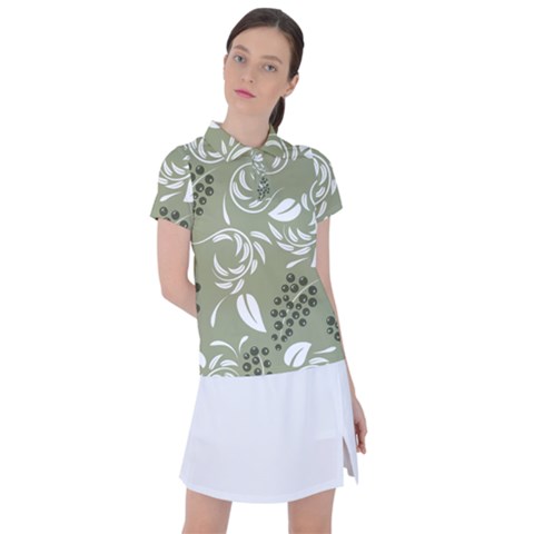 Folk Flowers Print Floral Pattern Ethnic Art Women s Polo Tee by Eskimos