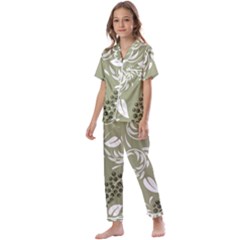 Folk Flowers Print Floral Pattern Ethnic Art Kids  Satin Short Sleeve Pajamas Set