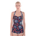 Folk flowers print Floral pattern Ethnic art Boyleg Halter Swimsuit  View1