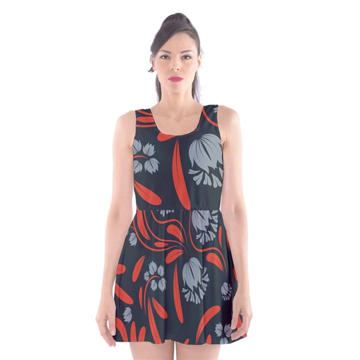 Folk flowers print Floral pattern Ethnic art Scoop Neck Skater Dress