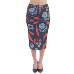 Folk Flowers Print Floral Pattern Ethnic Art Velvet Midi Pencil Skirt by Eskimos